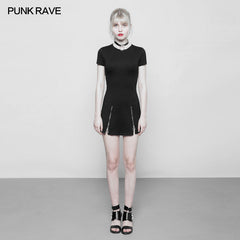 OPQ-337 Women Minimalist black Slim-Fitting Punk Dress With Love Pendant Zippers?-??Punk Rave Clothing