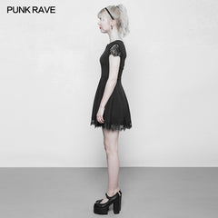 OPQ-349 Womens Hollow Out Lace Stitching V-collar Gothic Dress?-??Punk Rave Clothing
