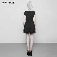 OPQ-349 Womens Hollow Out Lace Stitching V-collar Gothic Dress?-??Punk Rave Clothing