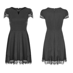 OPQ-349 Womens Hollow Out Lace Stitching V-collar Gothic Dress?-??Punk Rave Clothing
