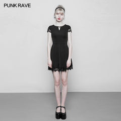 OPQ-349 Womens Hollow Out Lace Stitching V-collar Gothic Dress?-??Punk Rave Clothing