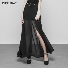 OPQ-357 Punk High Waist Chiffon Translucent Long Split Skirt?-??Punk Rave Clothing