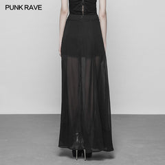 OPQ-357 Punk High Waist Chiffon Translucent Long Split Skirt?-??Punk Rave Clothing
