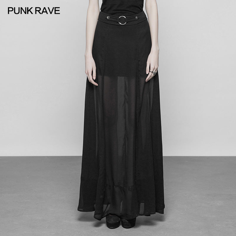 OPQ-357 Punk High Waist Chiffon Translucent Long Split Skirt?-??Punk Rave Clothing