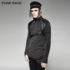 M-035 A Belt Steampunk Smoked Grey Punk Sweaters?-??Punk Rave Clothing