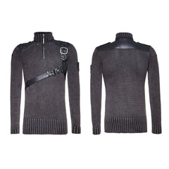 M-035 A Belt Steampunk Smoked Grey Punk Sweaters?-??Punk Rave Clothing