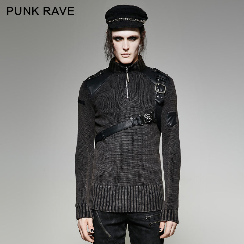 M-035 A Belt Steampunk Smoked Grey Punk Sweaters?-??Punk Rave Clothing