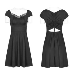 OPQ-360 Womens Lotus Leaf V-Collar Folding Back Drawstring black Halter Dress?-??Punk Rave Clothing