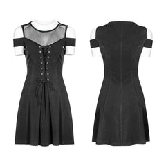 OPQ-367 Womens Knitted Front Tie Rope Design Mesh Stitching Strapless Dress?-??Punk Rave Clothing