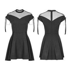 OPQ-368 Womens Sexy Gauze Stitching Chiffon Dress With Bow-Knot Detail?-??Punk Rave Clothing