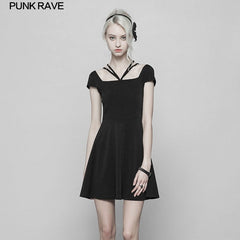 OPQ-378 Vintage Sexy Back Lace Stitching Deep V Shape black Strap Dress?-??Punk Rave Clothing