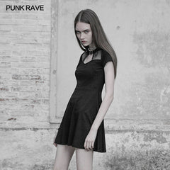 OPQ-384 Sexy Hollow Out Lace Stitching Knit Gothic Dress With Buckle Collar Design?-??Punk Rave Clothing