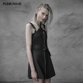OPQ-397 Personality Punk Metal A Pendulum Denim Dress With Adjustable Shoulder Straps?-??Punk Rave Clothing