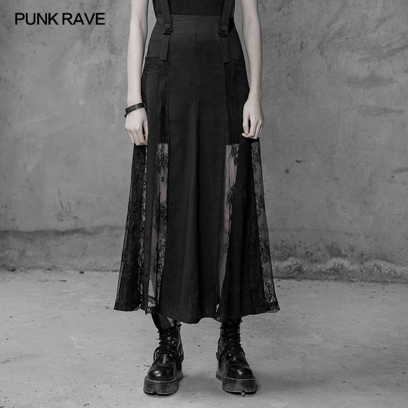 OPQ-400 Sexy Long Chiffon Lace Split Gothic Skirt For Women?-??Punk Rave Clothing