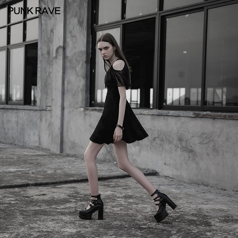 OPQ-307 Gothic Elegant black Chiffon Silk Dress For Women?-??Punk Rave Clothing