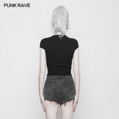 OPM-095 Womens Round Collar Punk Sweater Top With Personality Belt?-??Punk Rave Clothing