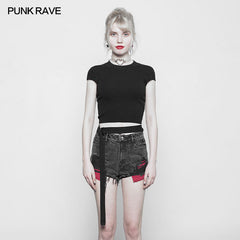 OPM-095 Womens Round Collar Punk Sweater Top With Personality Belt?-??Punk Rave Clothing