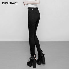 OPK-219 Womens High Waist Zipper Opening Fork Punk Jeans Denim Pants?-??Punk Rave Clothing