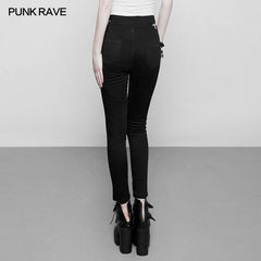 OPK-219 Womens High Waist Zipper Opening Fork Punk Jeans Denim Pants?-??Punk Rave Clothing