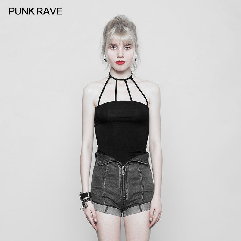 OPT-224 Womens Minimalist Punk Top Sexy Slim Strap Vest Sleeveless T-shirt?-??Punk Rave Clothing
