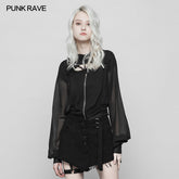 OPY-320 Dark Sexy V Collar Chiffon Mesh Stitching Short Punk Coat With Hood?-??Punk Rave Clothing