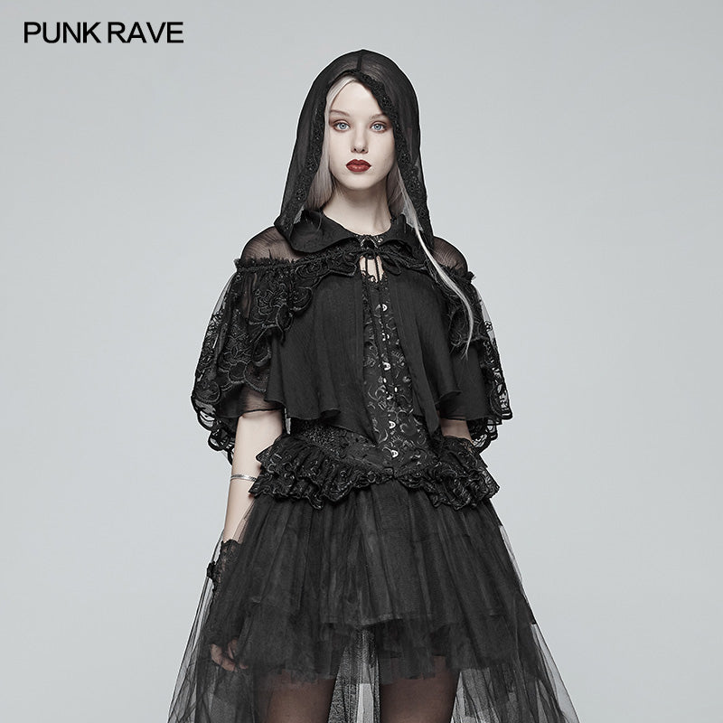 WLY-083 Lolita Transparent Lace Small Cloak With Hood?-??Punk Rave Clothing