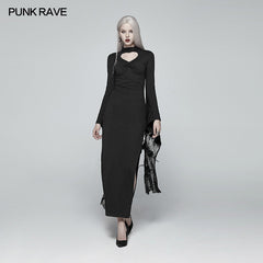 WQ-378 Sexy Gothic Drawstring Opening Fork Kimono Sleeve Maxi Dress?-??Punk Rave Clothing