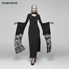 WQ-378 Sexy Gothic Drawstring Opening Fork Kimono Sleeve Maxi Dress?-??Punk Rave Clothing