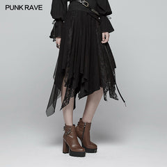 WQ-381 Vintage Steam Punk Asymmetric Lace Half Skirt?-??Punk Rave Clothing