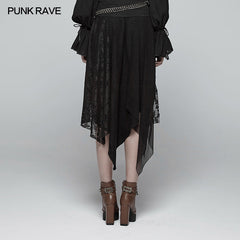 WQ-381 Vintage Steam Punk Asymmetric Lace Half Skirt?-??Punk Rave Clothing