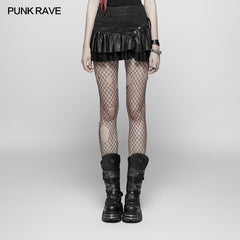 WQ-385 Lovely Steamy Ruffled Punk Miniskirt?-??Punk Rave Clothing
