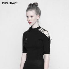 OPM-093 Punk Strapless Imitate Ice Silk T-shirt?-??Punk Rave Clothing