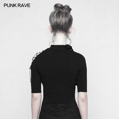 OPM-093 Punk Strapless Imitate Ice Silk T-shirt?-??Punk Rave Clothing