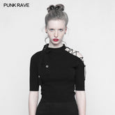 OPM-093 Punk Strapless Imitate Ice Silk T-shirt?-??Punk Rave Clothing