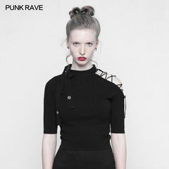 OPM-093 Punk Strapless Imitate Ice Silk T-shirt?-??Punk Rave Clothing