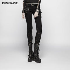 OK-344 Punk Elastic Stitching Trousers With Broken Hole?-??Punk Rave Clothing