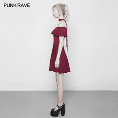 OPM-096 Off Shoulder Lotus Leaf Ice Silk Dress?-??Punk Rave Clothing