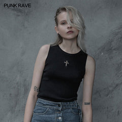 OPM-099 Cross Hollow Punk Knitted Vest?-??Punk Rave Clothing