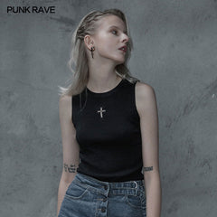 OPM-099 Cross Hollow Punk Knitted Vest?-??Punk Rave Clothing