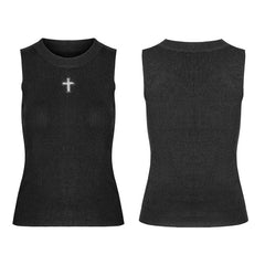 OPM-099 Cross Hollow Punk Knitted Vest?-??Punk Rave Clothing