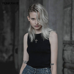 OPM-099 Cross Hollow Punk Knitted Vest?-??Punk Rave Clothing