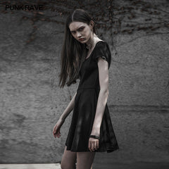 OPQ-320 Punk Rave Square Collar Short Sleeve Knitted Dress?-??Punk Rave Clothing