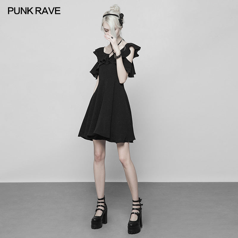 OPQ-373 Punk Double Lotus Leaf Edge Bandage Dress?-??Punk Rave Clothing