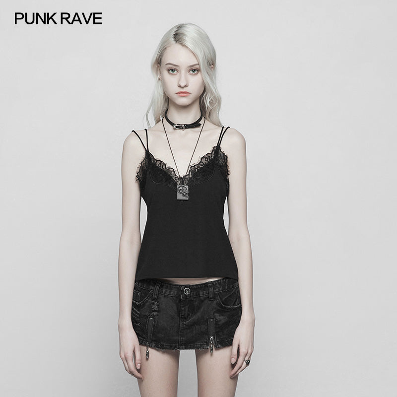 OPT-241 Sexy Casual Double Straps Lace Loose Vest?-??Punk Rave Clothing