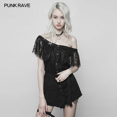 OPT-255 Sexy Gothic Two Wear Off Shoulder Strap Lace Shirt?-??Punk Rave Clothing