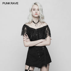 OPT-255 Sexy Gothic Two Wear Off Shoulder Strap Lace Shirt?-??Punk Rave Clothing
