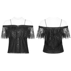 OPT-255 Sexy Gothic Two Wear Off Shoulder Strap Lace Shirt?-??Punk Rave Clothing