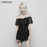 OPT-255 Sexy Gothic Two Wear Off Shoulder Strap Lace Shirt?-??Punk Rave Clothing