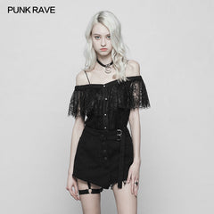 OPT-255 Sexy Gothic Two Wear Off Shoulder Strap Lace Shirt?-??Punk Rave Clothing