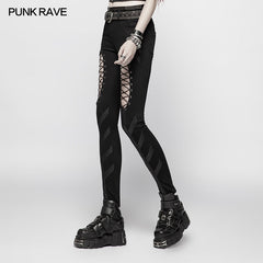 WK-346 Punk Hollow-out Rope Stretch Trousers?-??Punk Rave Clothing